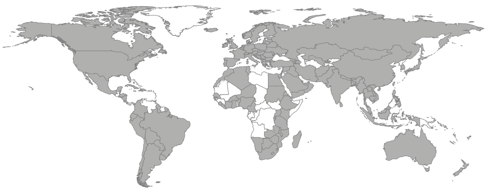 Countries (grey, n = 162) with registered downloads of the AMR package for R between March 2018 and April 2021. Sources: cran.rstudio.org and cloud.r-project.org.